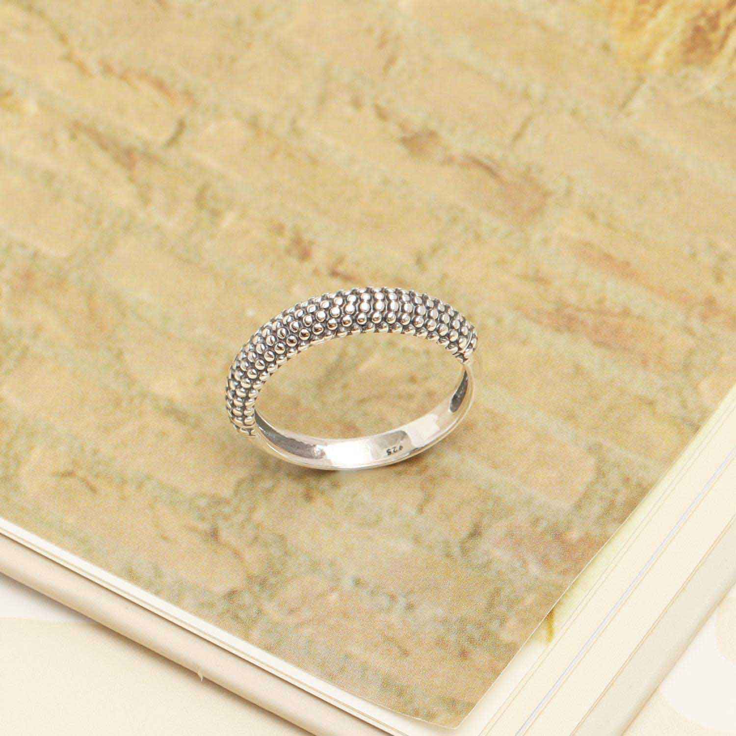 925 Sterling Silver Caviar Beads Antique Finish Finger Ring for Women