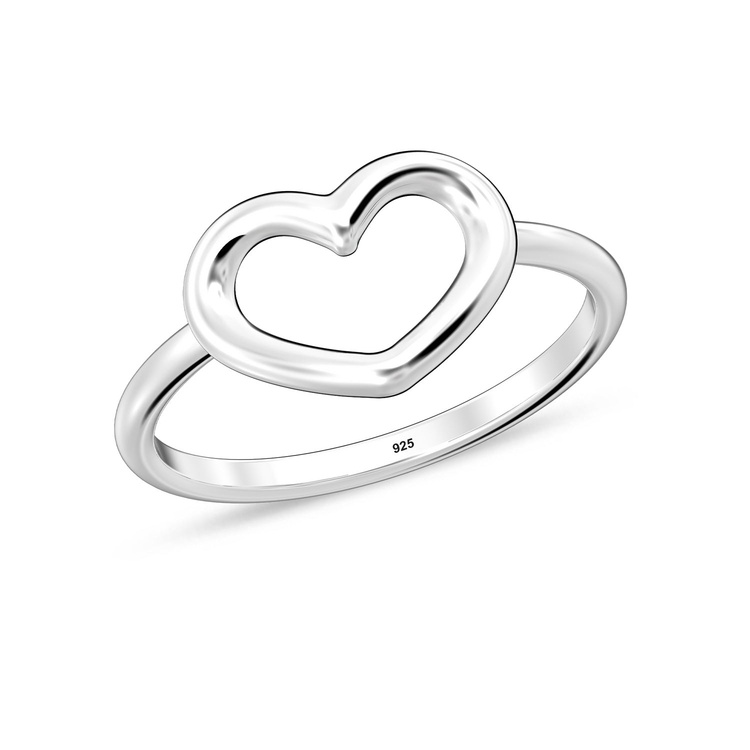 925 Sterling Silver Polished Open Heart Finger Ring for Women & Girls