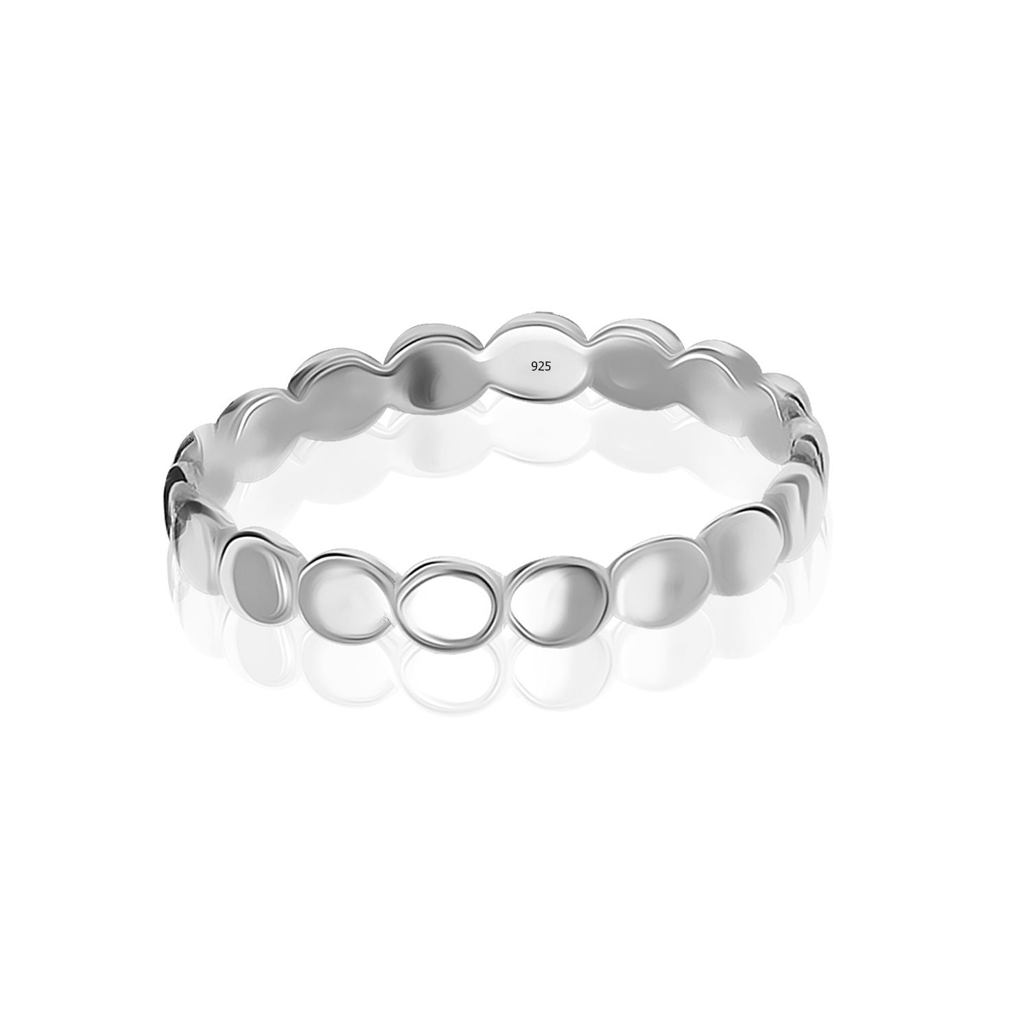 925 Sterling Silver Round Disc Designed Eternity High Polish Simple Repeating Circle Finger Ring for Women