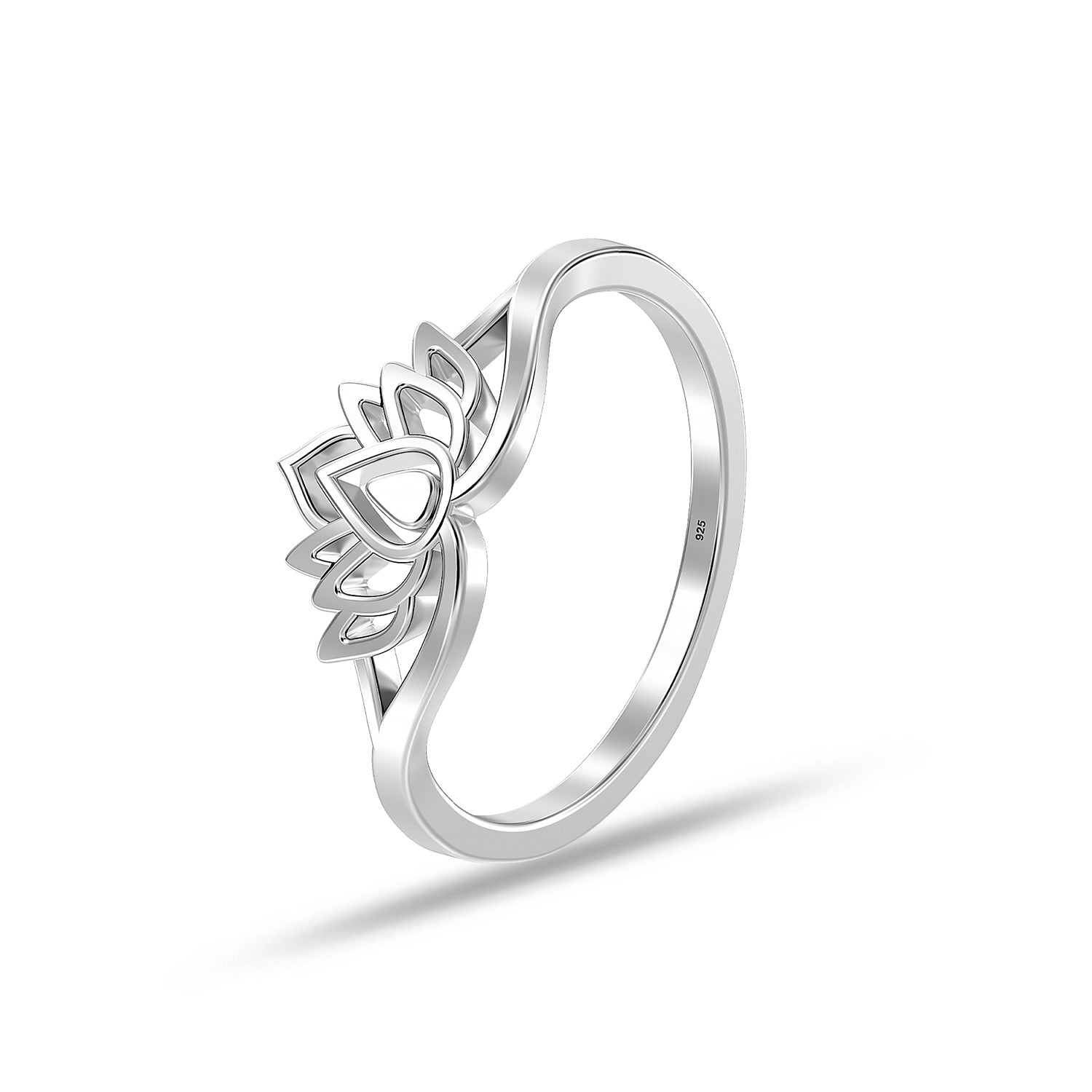 925 Sterling Silver Stackable Lotus Flower High Polish Resistant Comfort Band Rings for Women