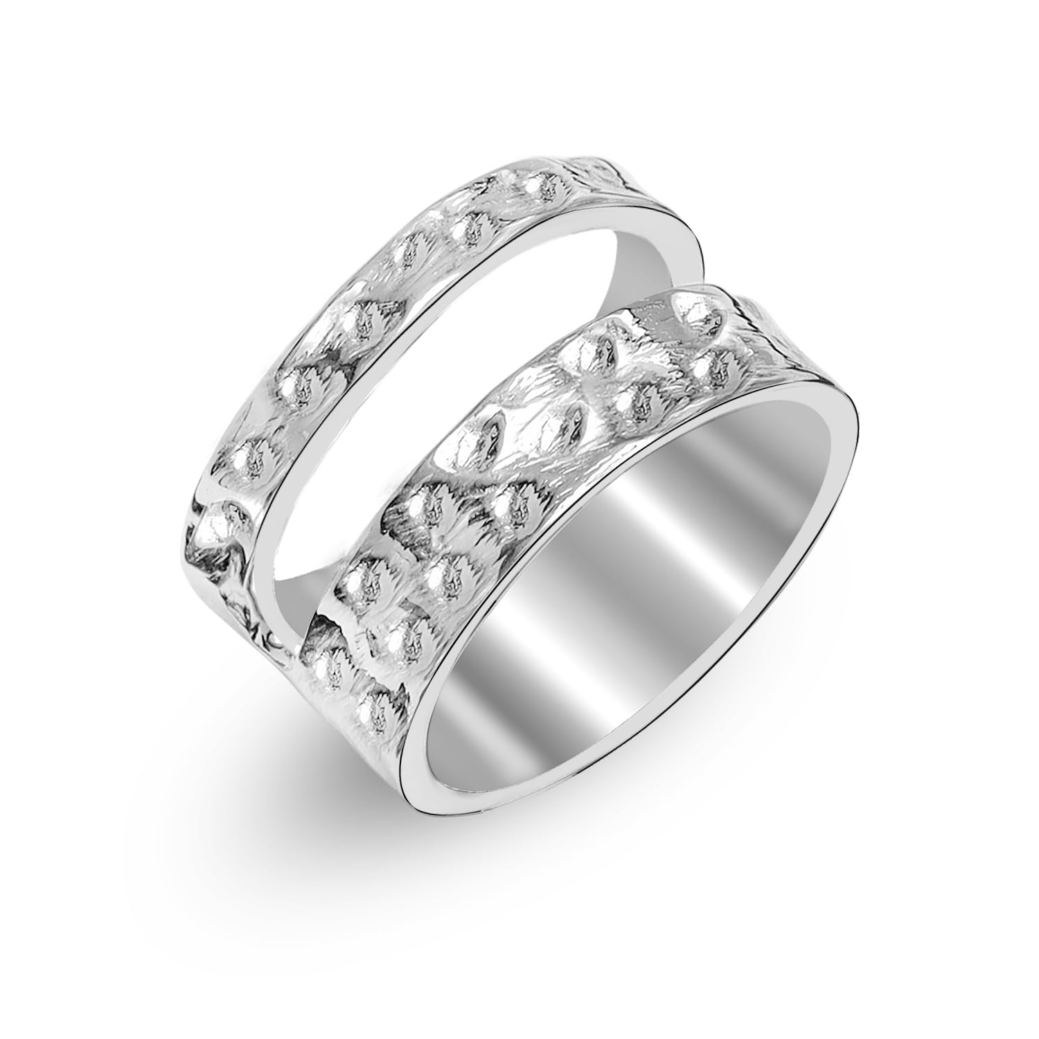 925 Sterling Silver Doubled Spaced Hammered Textured Two Band Ring for Women