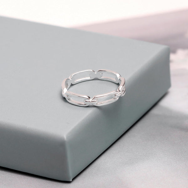 925 Sterling Silver Link Chain Band Ring for Women