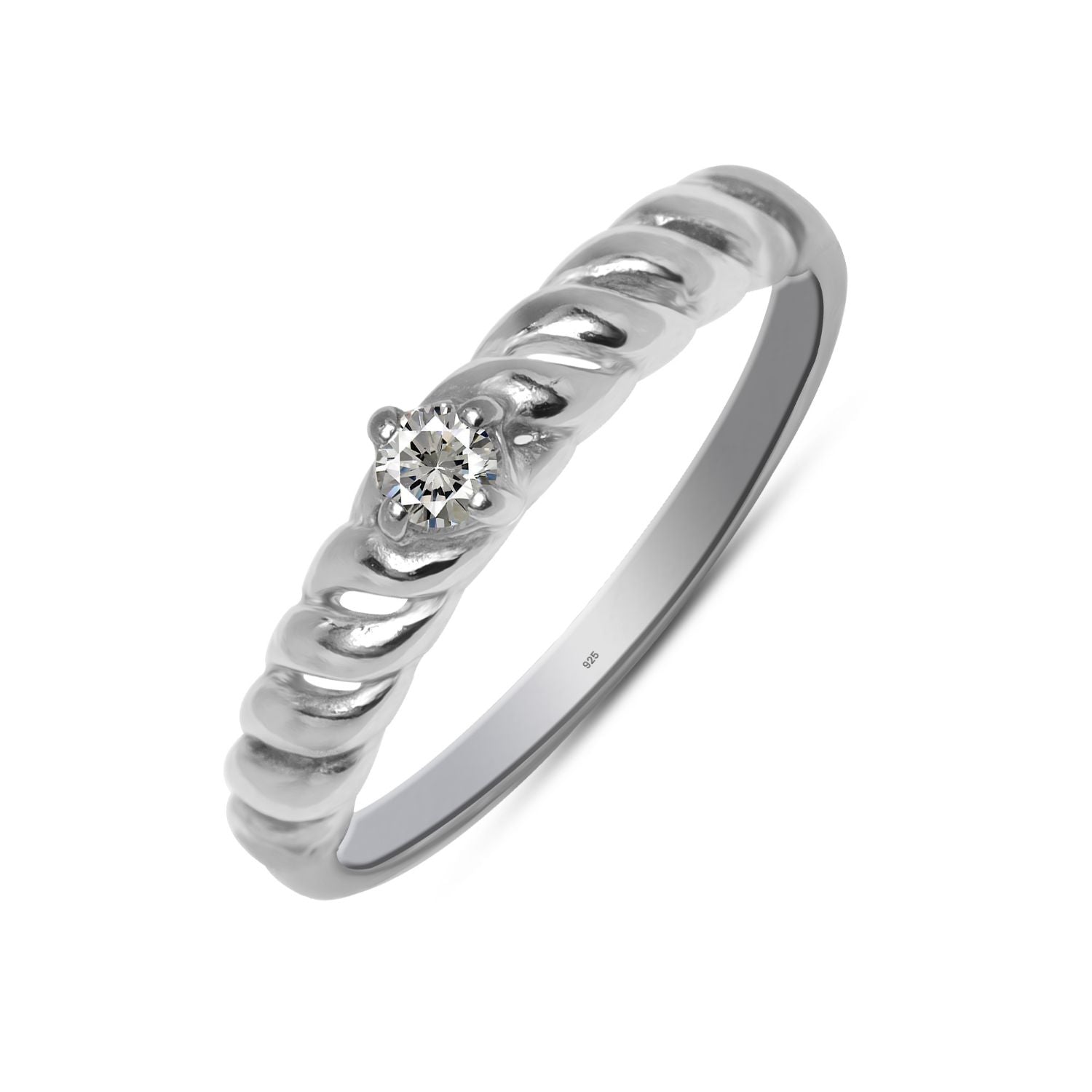 925 Sterling Silver Cz Solitaire Finger Ring for Women and Girls