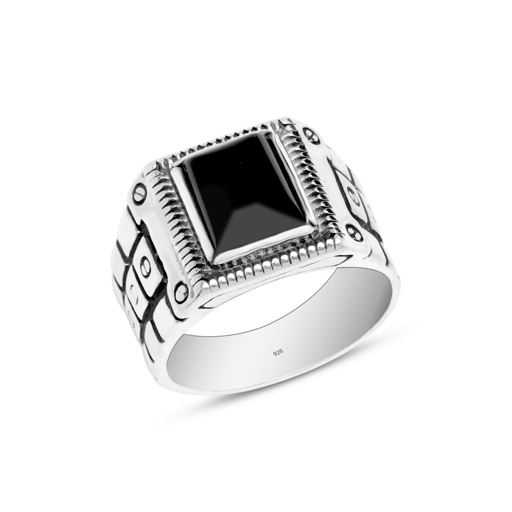 925 Sterling Silver Black Onyx Stone Finger Ring for Men and Boys