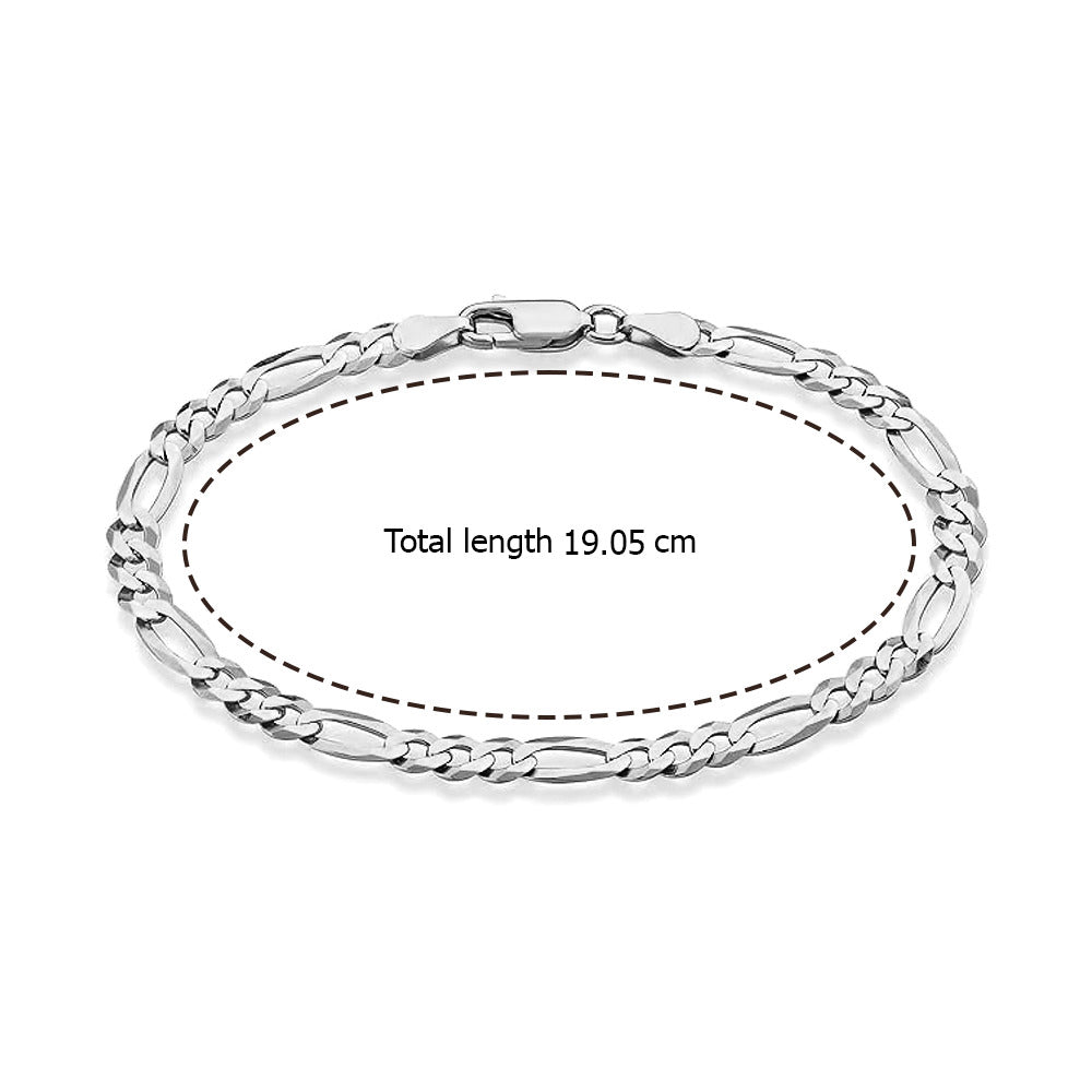 925 Sterling Silver Italian Diamond-Cut Figaro Link Chain Bracelet for Men and Women 4mm