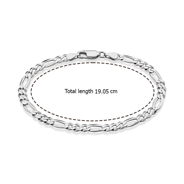 925 Sterling Silver Italian Diamond-Cut Figaro Link Chain Bracelet for Men and Women 4mm