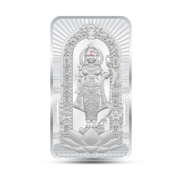 BIS Hallmarked Lord Ram Lalla | Ayodhya Temple | Ram Mandir 50Gm Silver Bar (999 Purity)