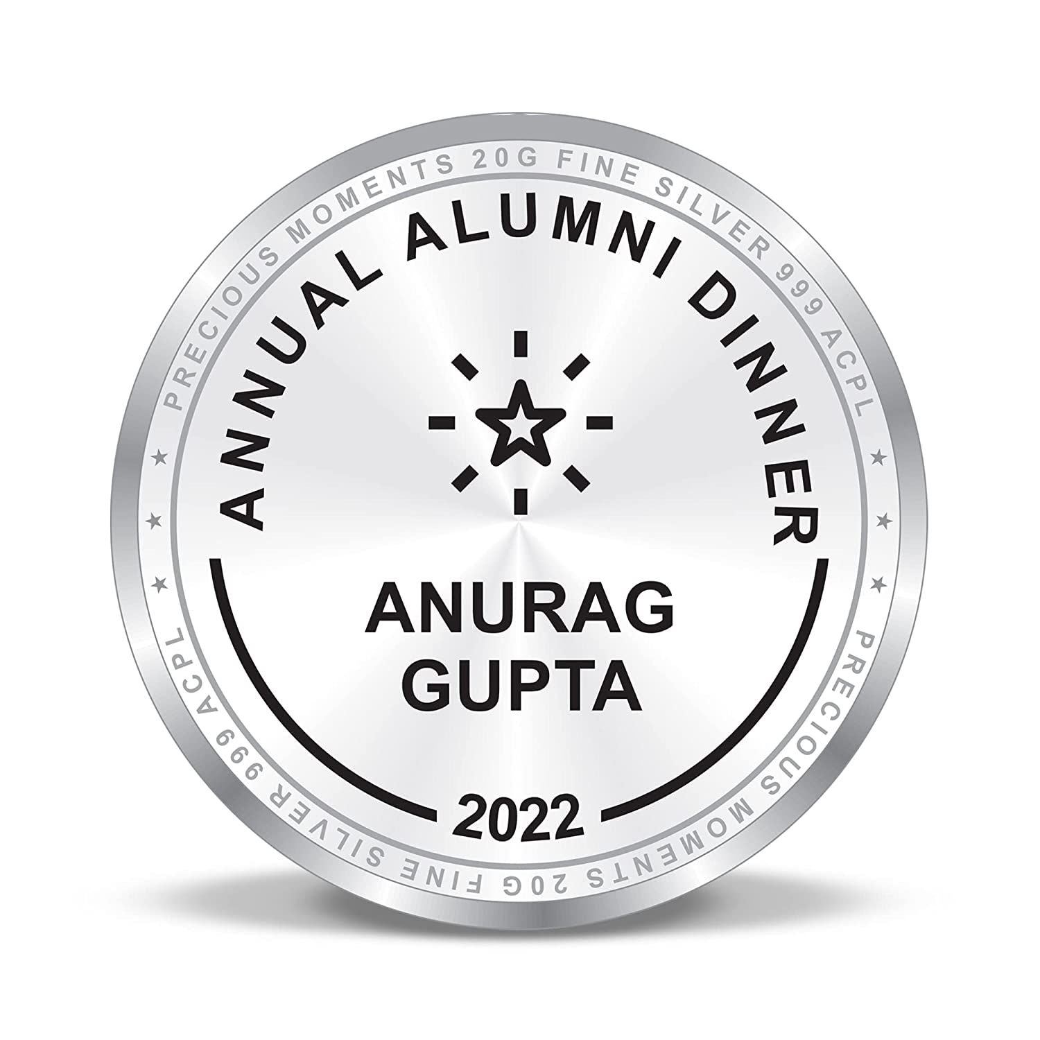 Precious Moments BIS Hallmarked Personalised 10 Gram Silver Coin For Alumni Meet Reunion 999 Pure