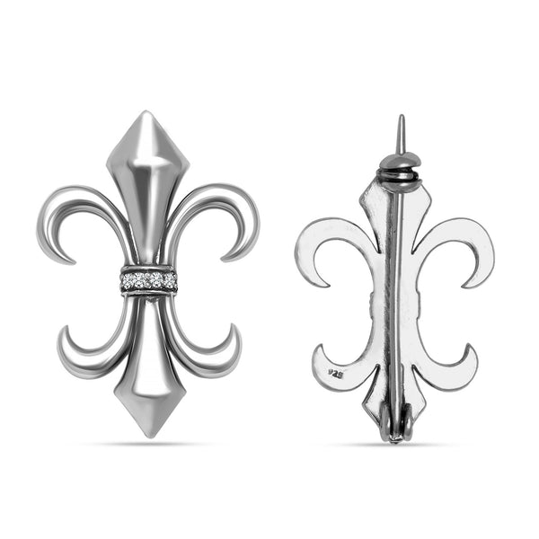 925 Sterling Silver Antique fleur de lis Shape Designer Cz Brooch Lapel Pin for Men and Boys