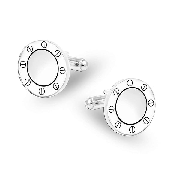 925 Sterling Silver Engravable Bolted Design Cufflinks for Men