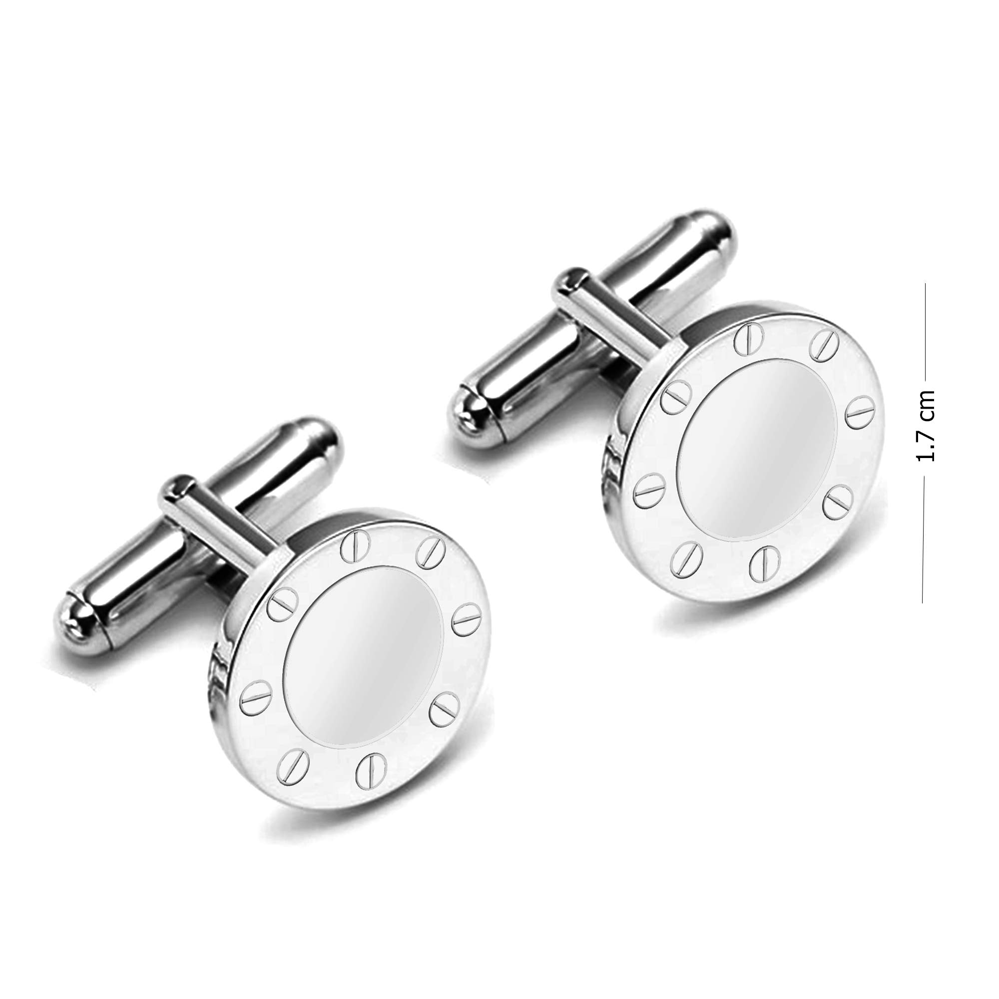 925 Sterling Silver Engravable Bolted Design Cufflinks for Men