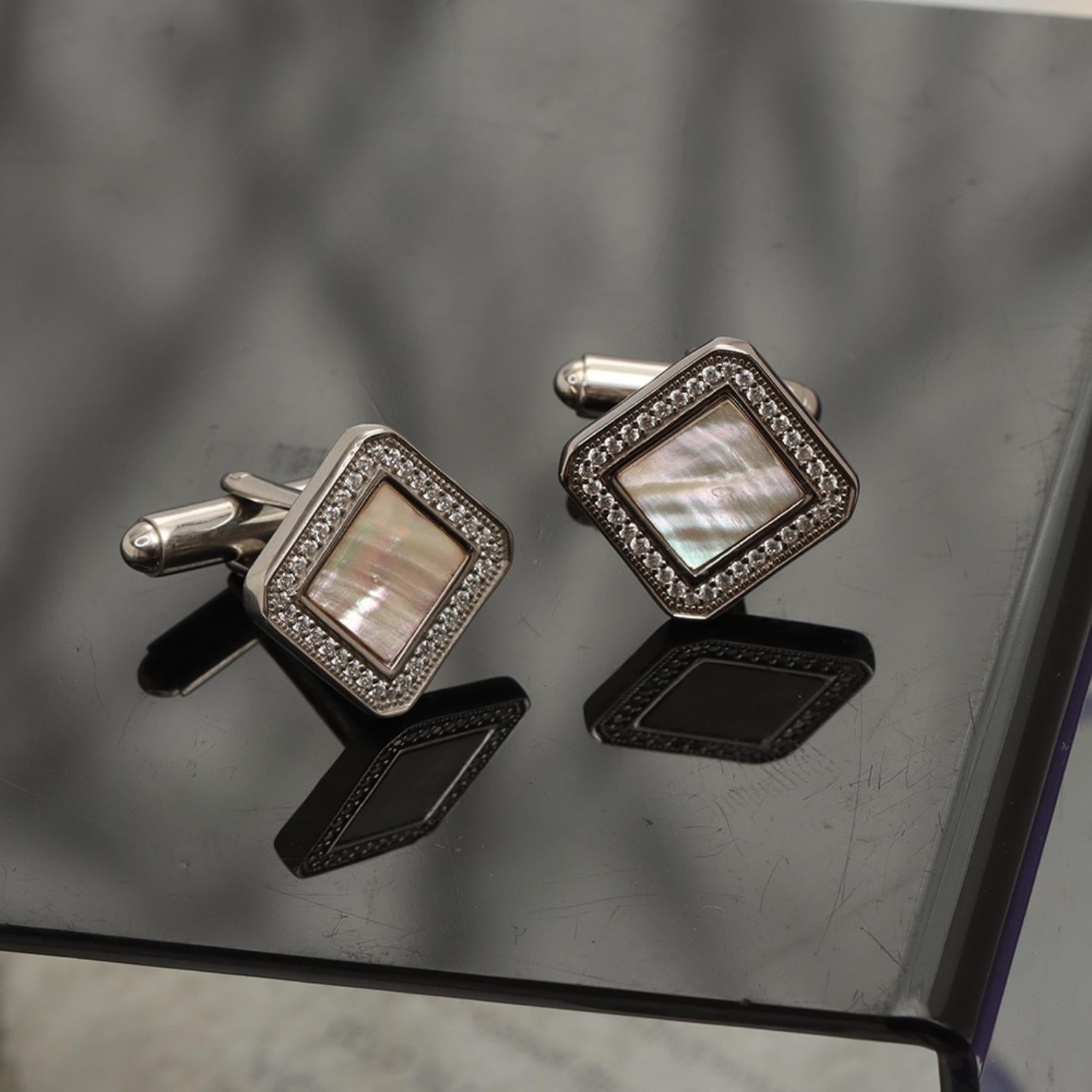 925 Sterling Silver Cubic-Zirconia Square Wedding Cufflinks for Dad Father Grand-Father for Men