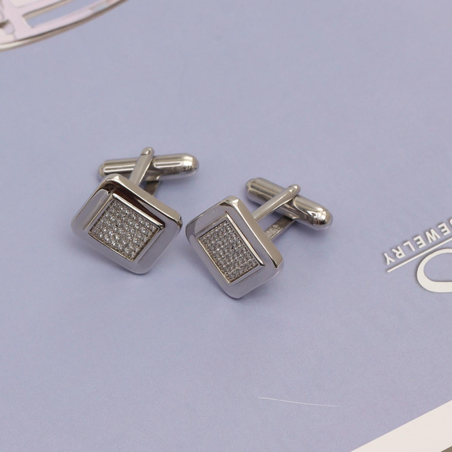 925 Sterling Silver Cubic-Zirconia Square Wedding Cufflinks for Dad Father Grand-Father for Men