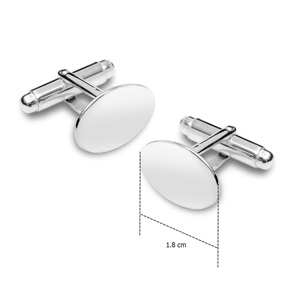 925 Sterling Silver Oval Shaped Plain Cufflinks for Men