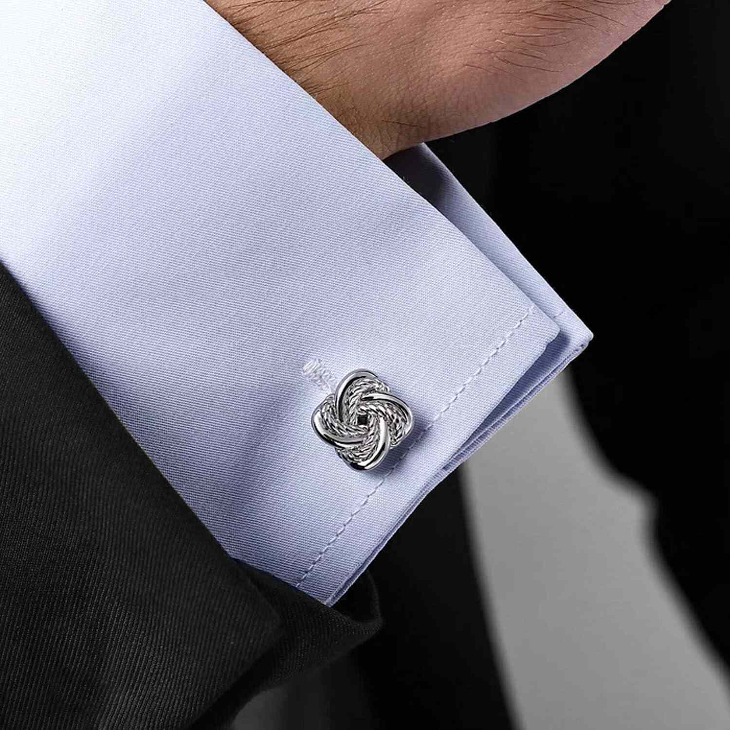 925 Sterling Silver Double Love Knotted Cufflinks for Men