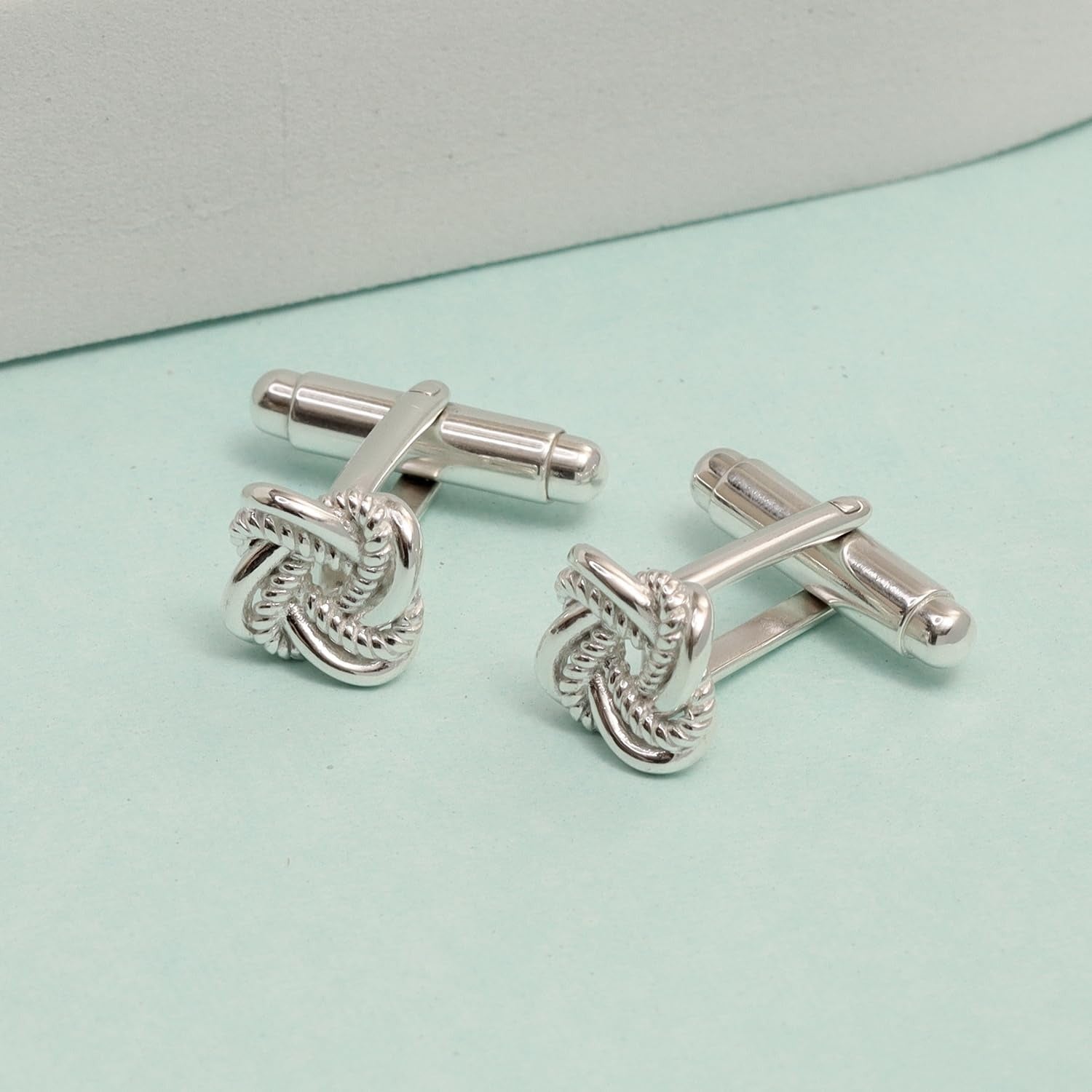 925 Sterling Silver Double Love Knotted Cufflinks for Men