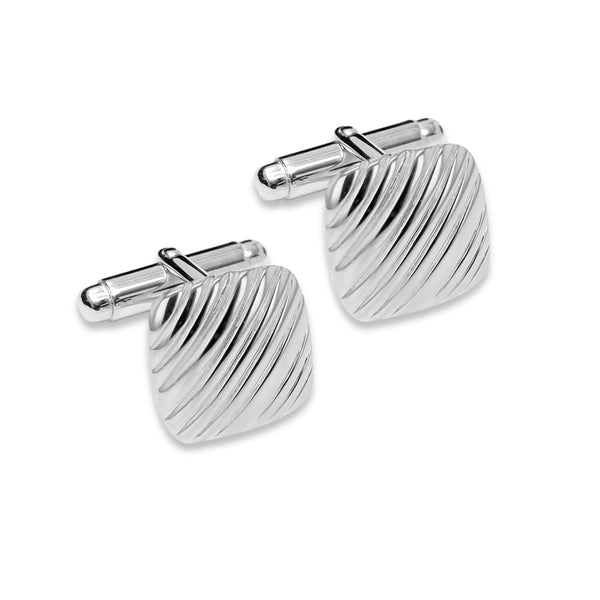 925 Sterling Silver Ribbed Cushion Square Cufflinks for Men