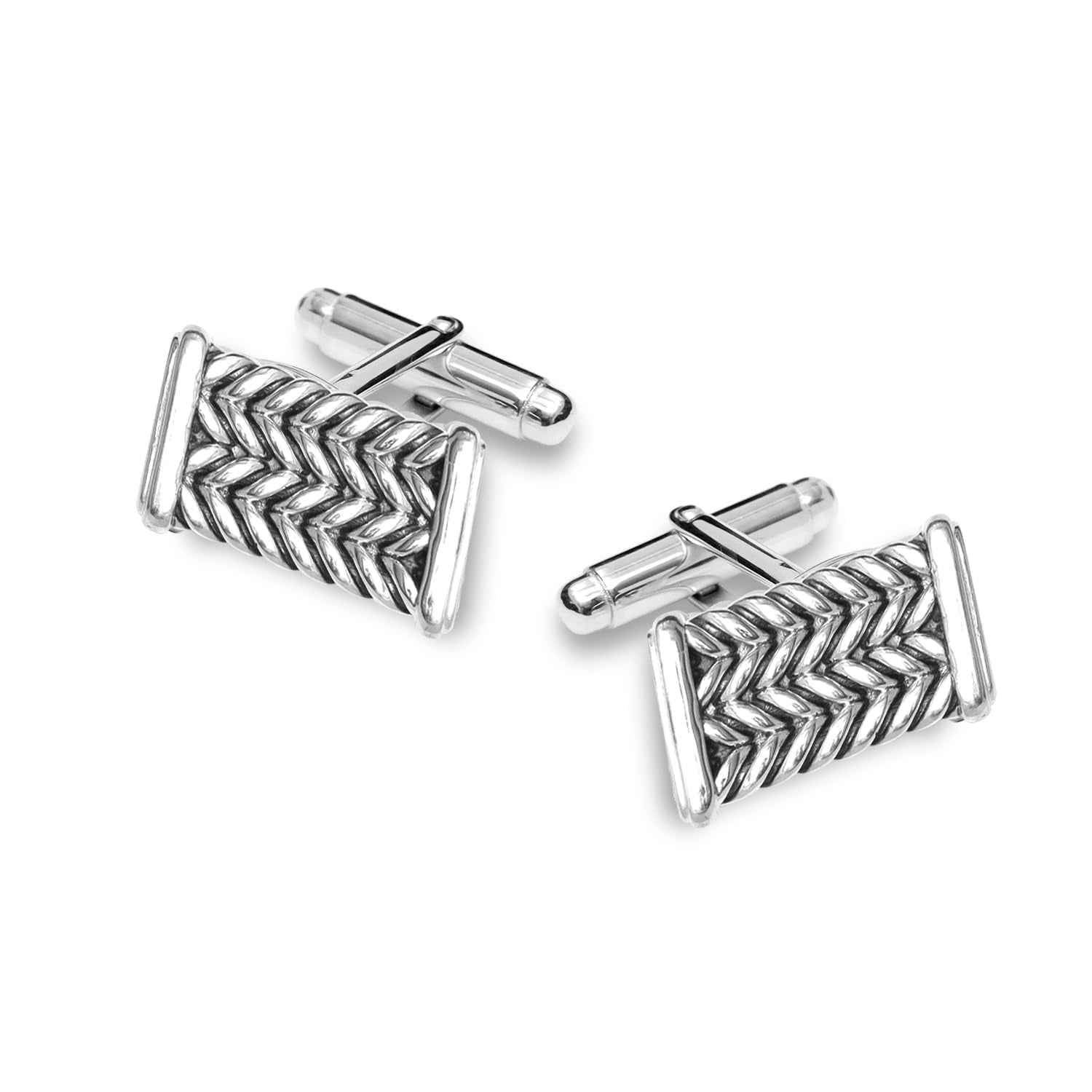 925 Sterling Silver Antique Chevron Rectangle Shape Cufflinks for Men