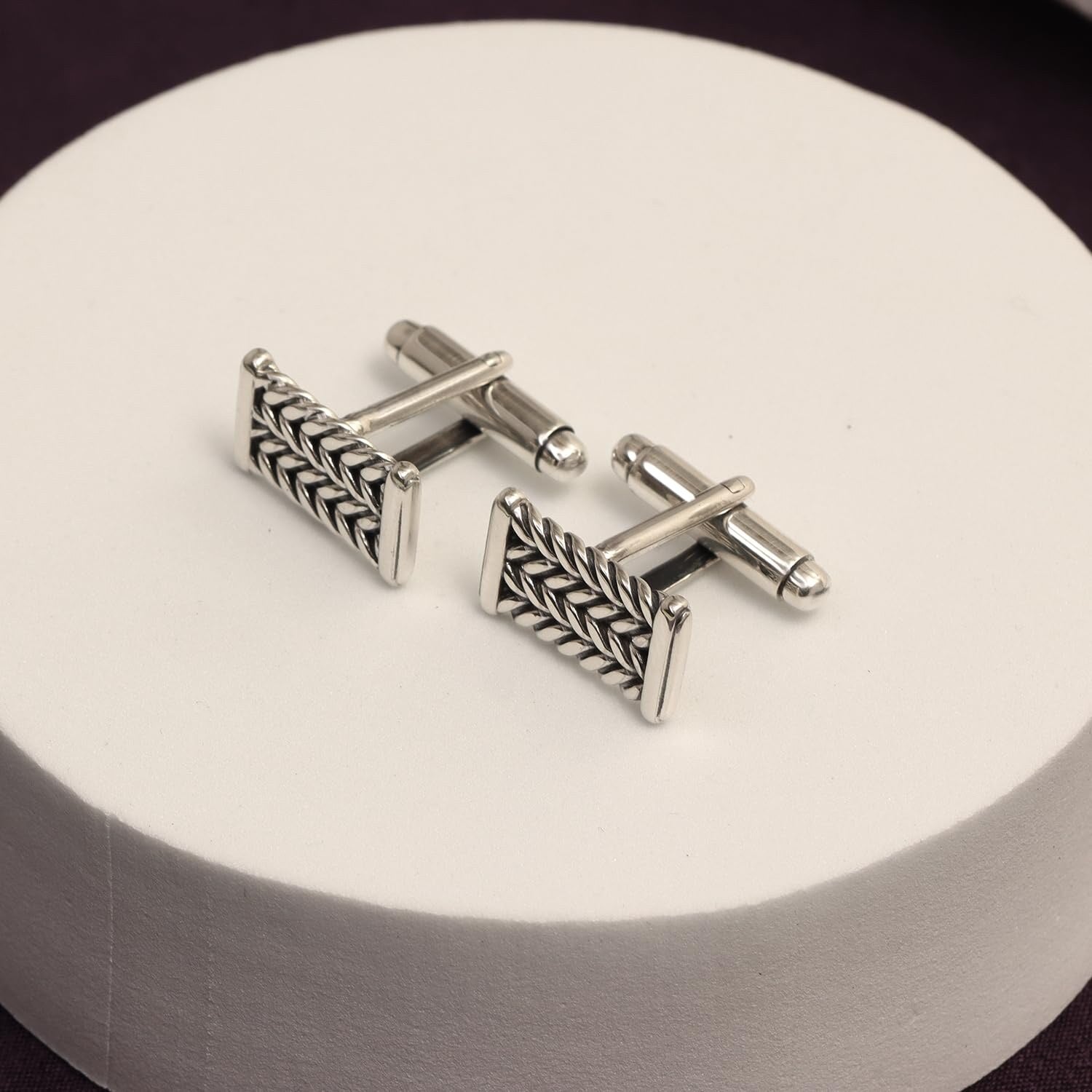 925 Sterling Silver Antique Chevron Rectangle Shape Cufflinks for Men