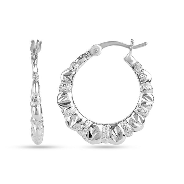 925 Sterling Silver Diamond Cut Hoop Earrings for Women