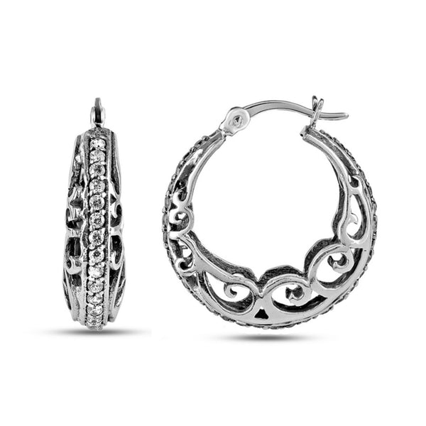 925 Sterling Silver Design Hoop Earrings for Teen Women