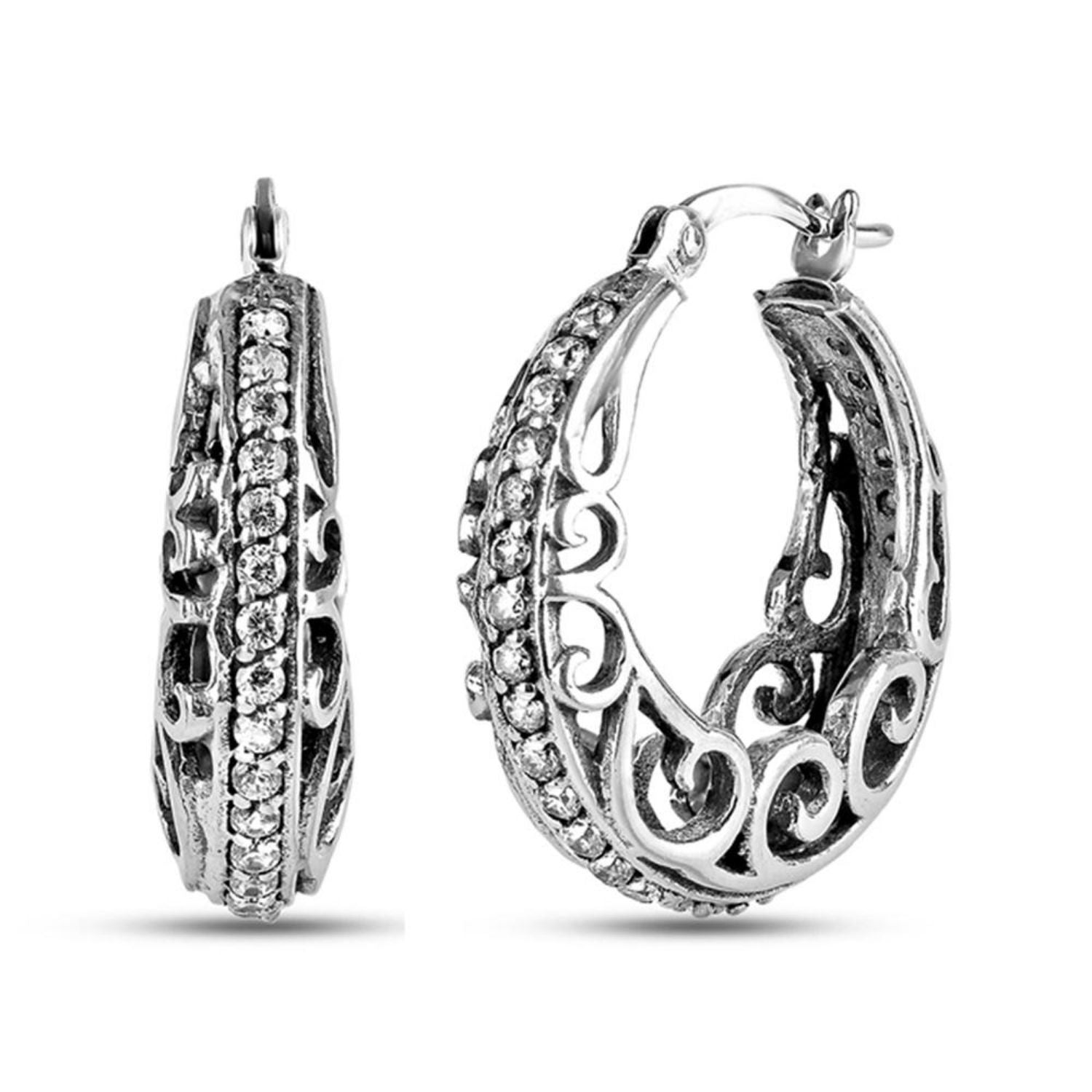 925 Sterling Silver Design Hoop Earrings for Teen Women