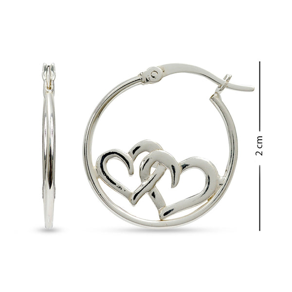 925 Sterling Silver Two Heart Hoop Earrings for Teen Women