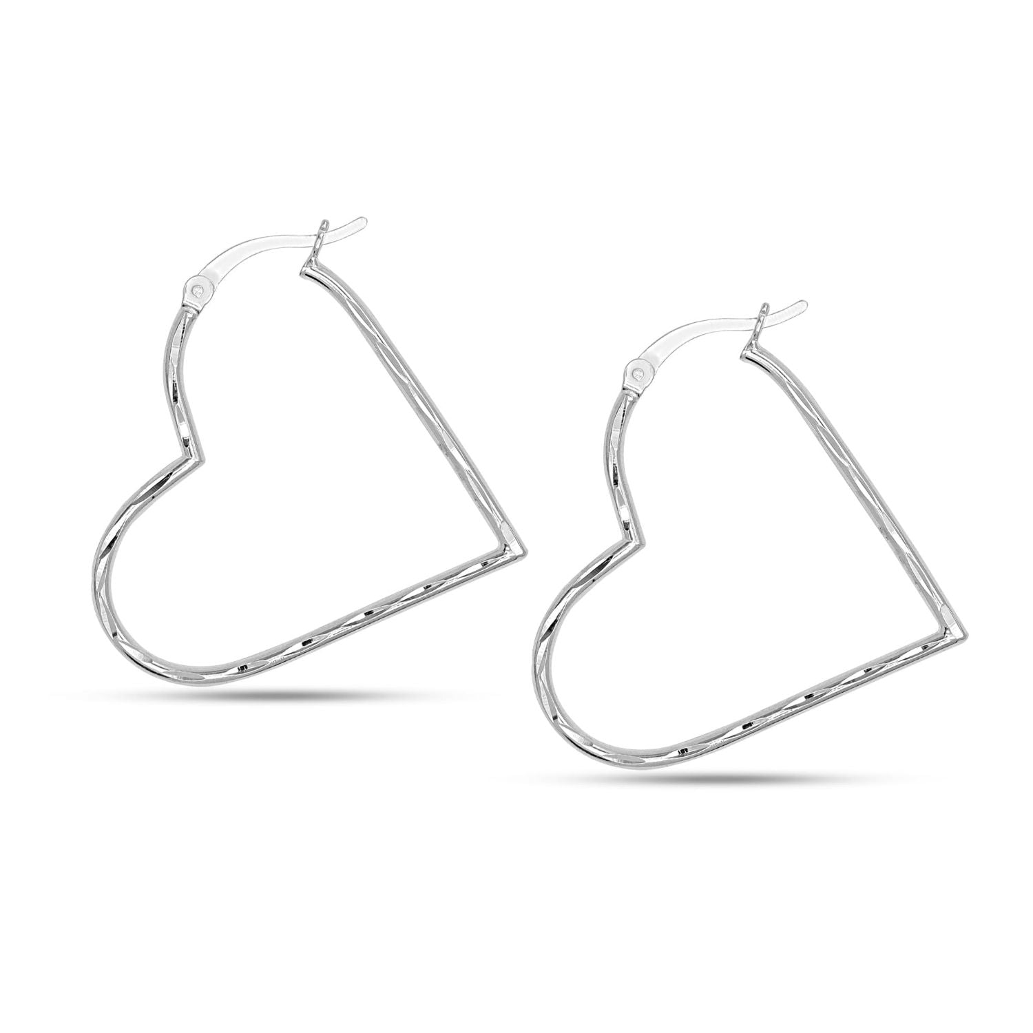 925 Sterling Silver Love Heart Diamond Cut Hoop Earrings for Women Teen