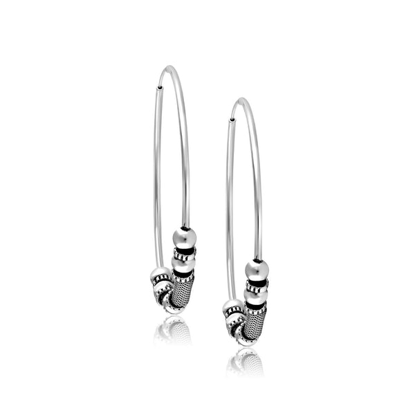 925 Sterling Silver Beads Bali Design Hoop Earrings for Teen Women