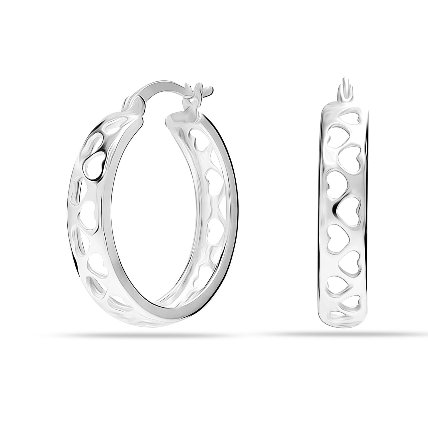 925 Sterling Silver Jewellery SMALL Heart Filigree Light-Weight Click-Top Hoop Earrings for Women Girls