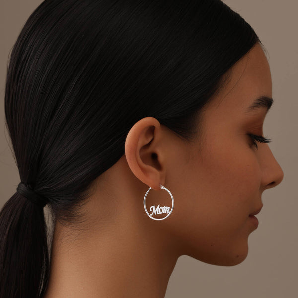 925 Sterling Silver Mom Small Round Handmade Woven Letter Click-Top Hoop Earrings for Women Teen