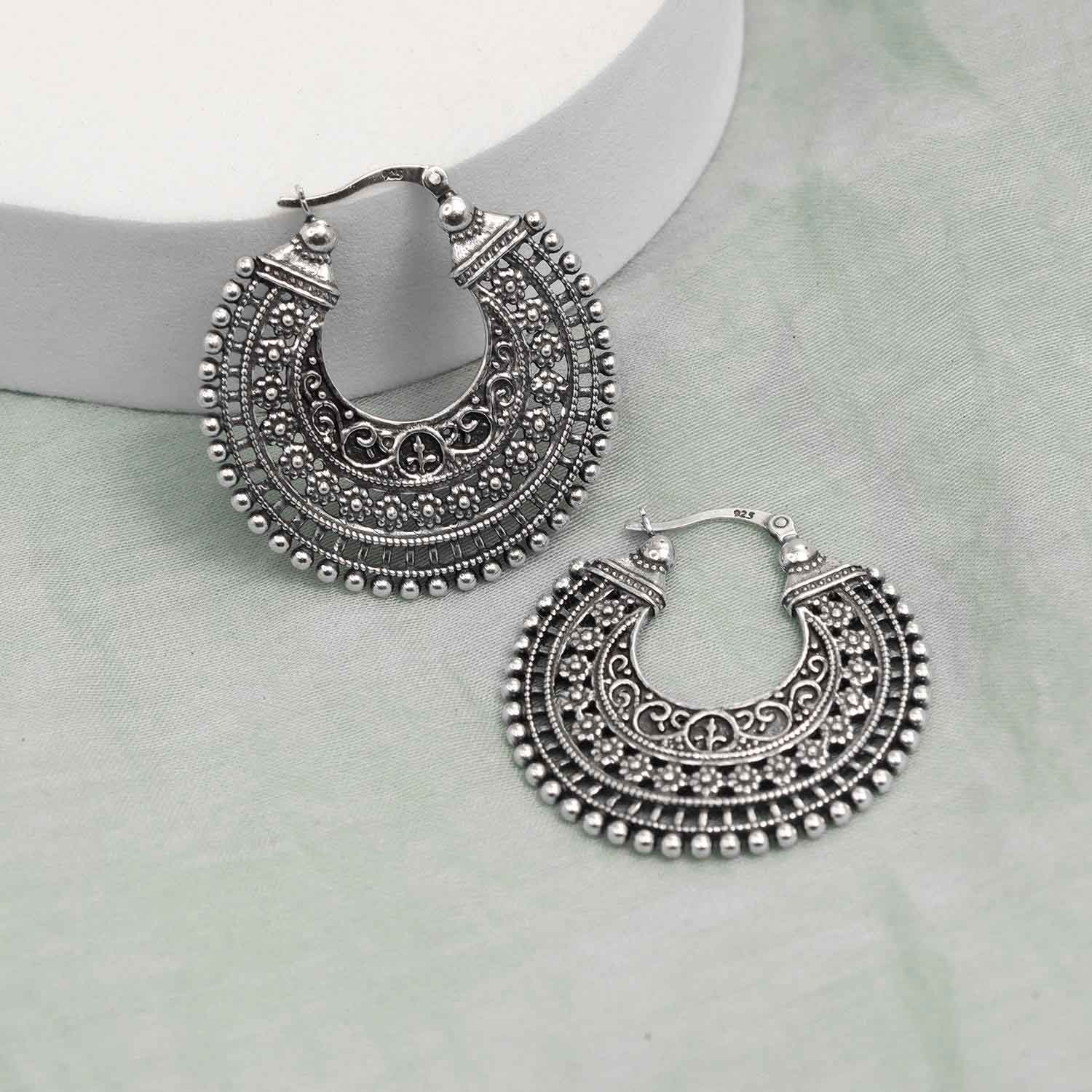 925 Sterling Silver Double Sided Filigree-Cut Hoops Earring for Women Teen