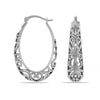 925 Sterling Silver Oval Filigree Click-Top Hoop Earrings for Women