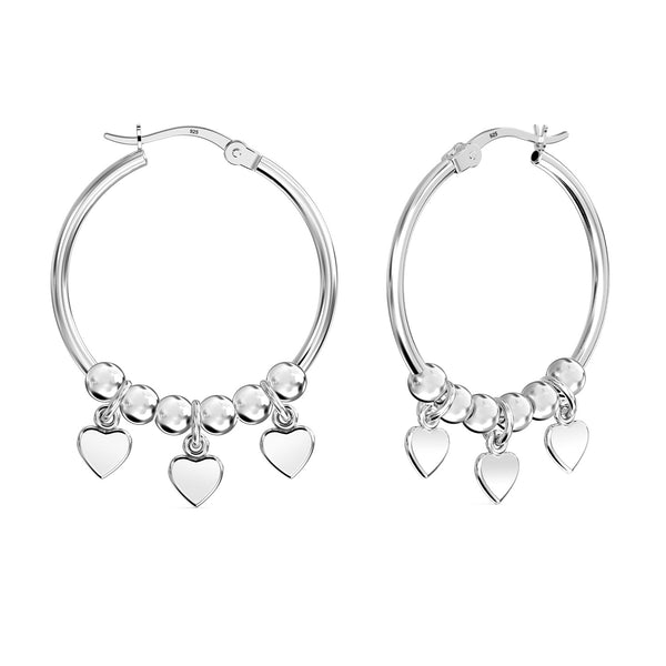 925 Sterling Silver Beaded Multi Heart Charm Hoop Earring for Women Teen