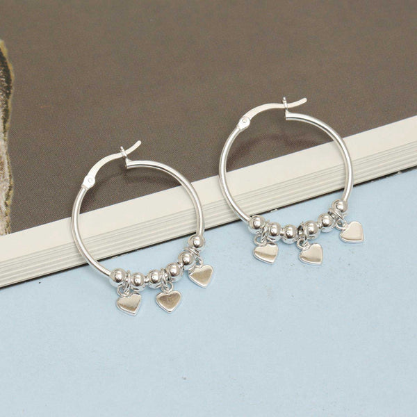 925 Sterling Silver Beaded Multi Heart Charm Hoop Earring for Women Teen