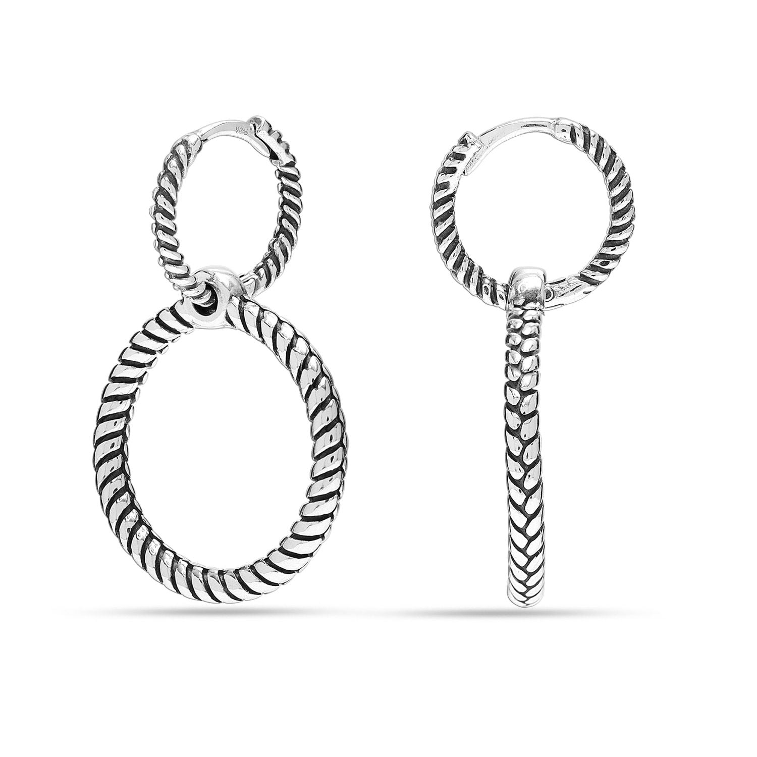 925 Sterling Silver Snake Pattern Charm Double Hoop Earrings for Women