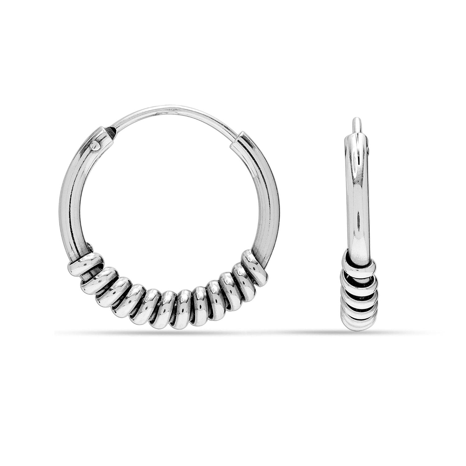 925 Sterling Silver Small Round Antique Balinese Endless Hoop Earrings for Women Teen