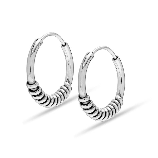 925 Sterling Silver Small Round Antique Balinese Endless Hoop Earrings for Women Teen