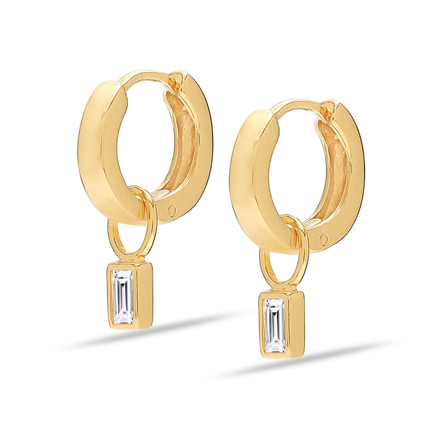 925 Sterling Silver 18K Gold-Plated Huggie Hoop Earrings and Rock Crystal Baguette for Teen Women