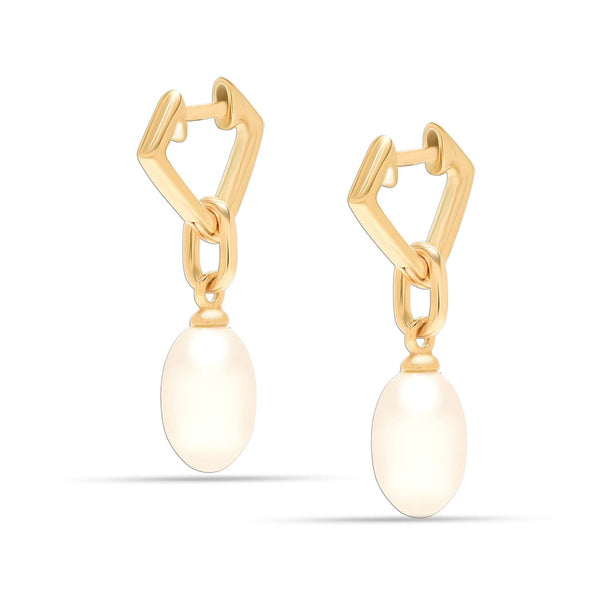 925 Sterling Silver Gold Plated Oval Pearl Drop Earrings/ Hanging Pearl Earring for Women