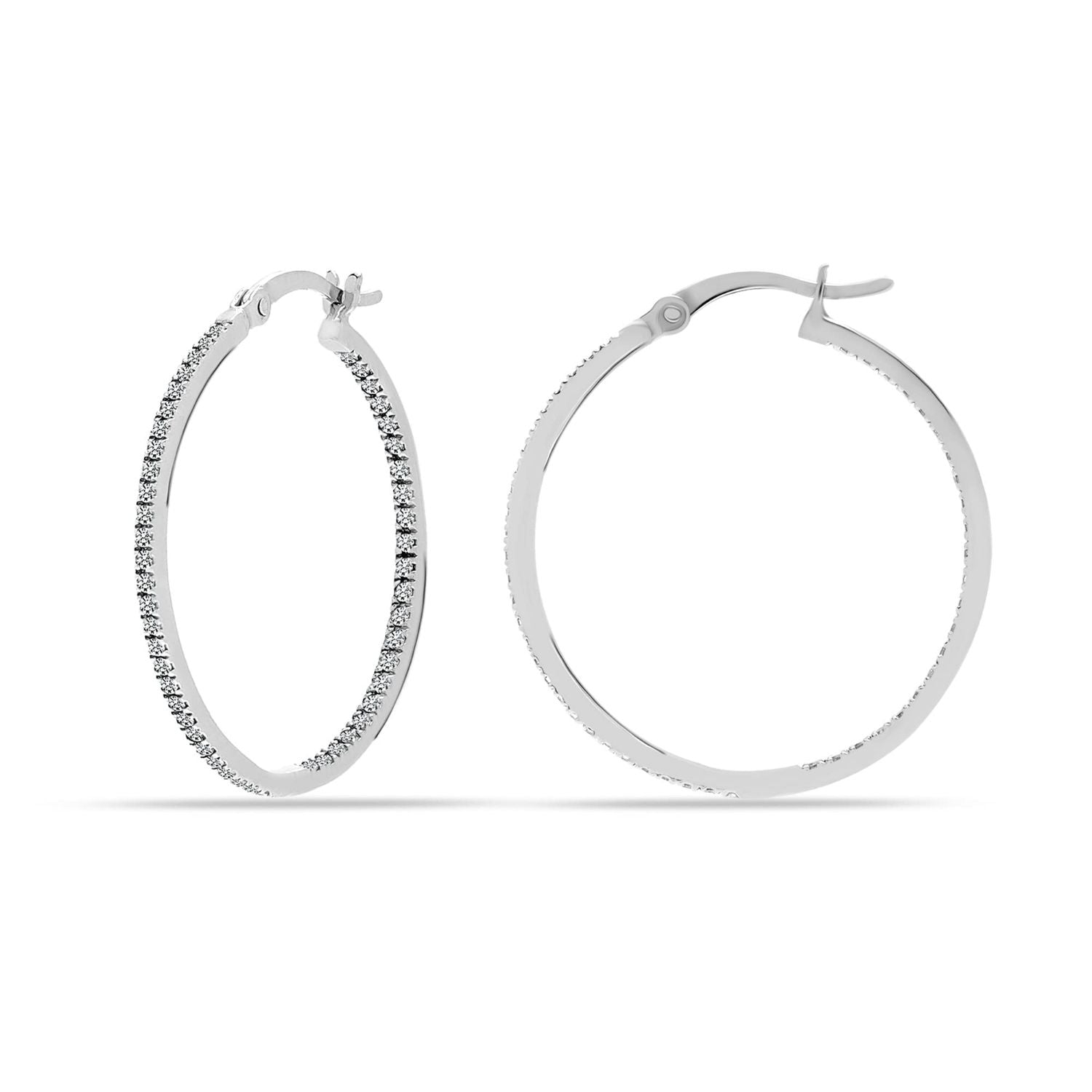 925 Sterling Silver Round CZ Hoop Earrings for Women and Girls