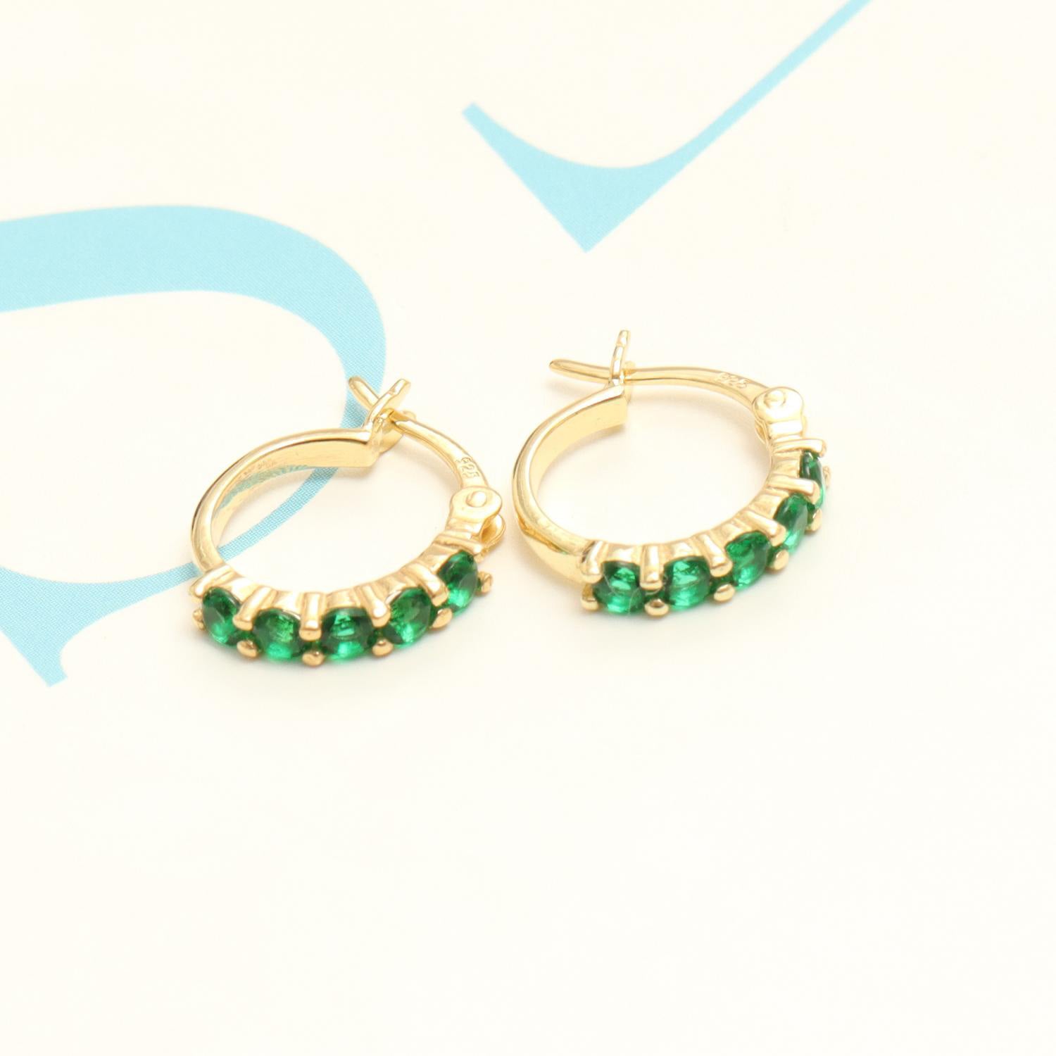 925 Sterling Silver Gold-Plated Birthstone Huggie Hoop Click Top Earrings for Women Girls