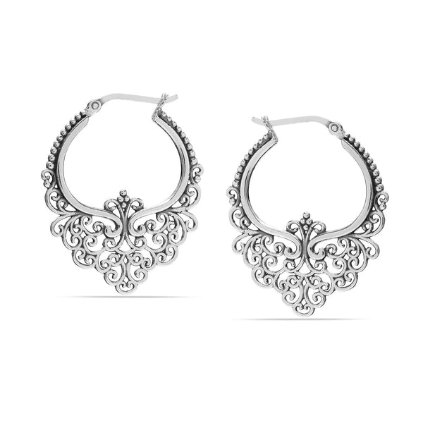 925 Sterling Silver Filigree Click Top Hoop Earrings for Women and Girls