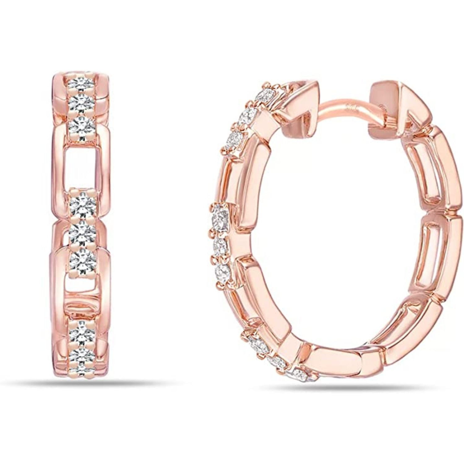 925 Sterling Silver Rose Gold-Plated Zirconia Huggie Hoop Earrings for Women Teen