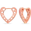 925 Sterling Silver Rose-Gold Plated Love Filigree Heart Huggie Chunky Hoop Earrings for Women