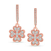 925 Sterling Silver 14K Rose-Gold Plated Cubic Zirconia Clover Heart Flower Medium Hoop & Drop Dangle Earrings for Women