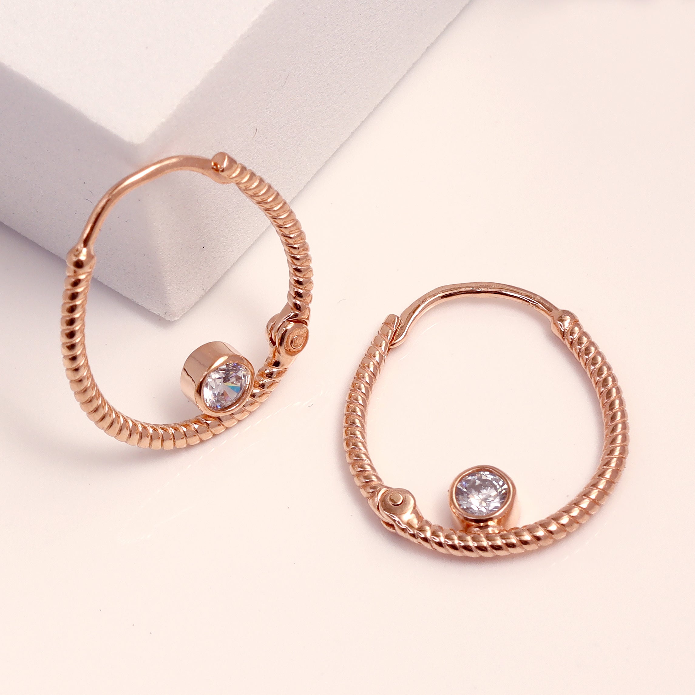 925 Sterling Silver 14K Rose Gold Plated CZ Elegant Oval Cute Dainty Huggie Hoop Earrings for Women Teen