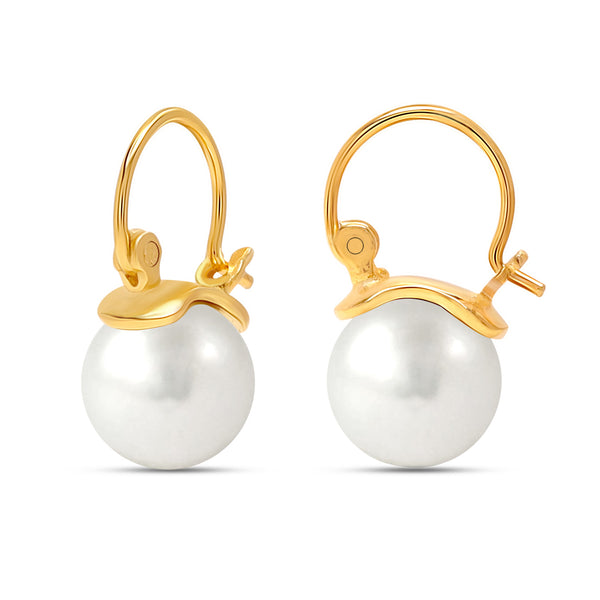 925 Sterling Silver 14K Gold Plated Pearl Mini Drop Earrings Italian Design Simulated Pearl Drop Dangle Earrings for Women