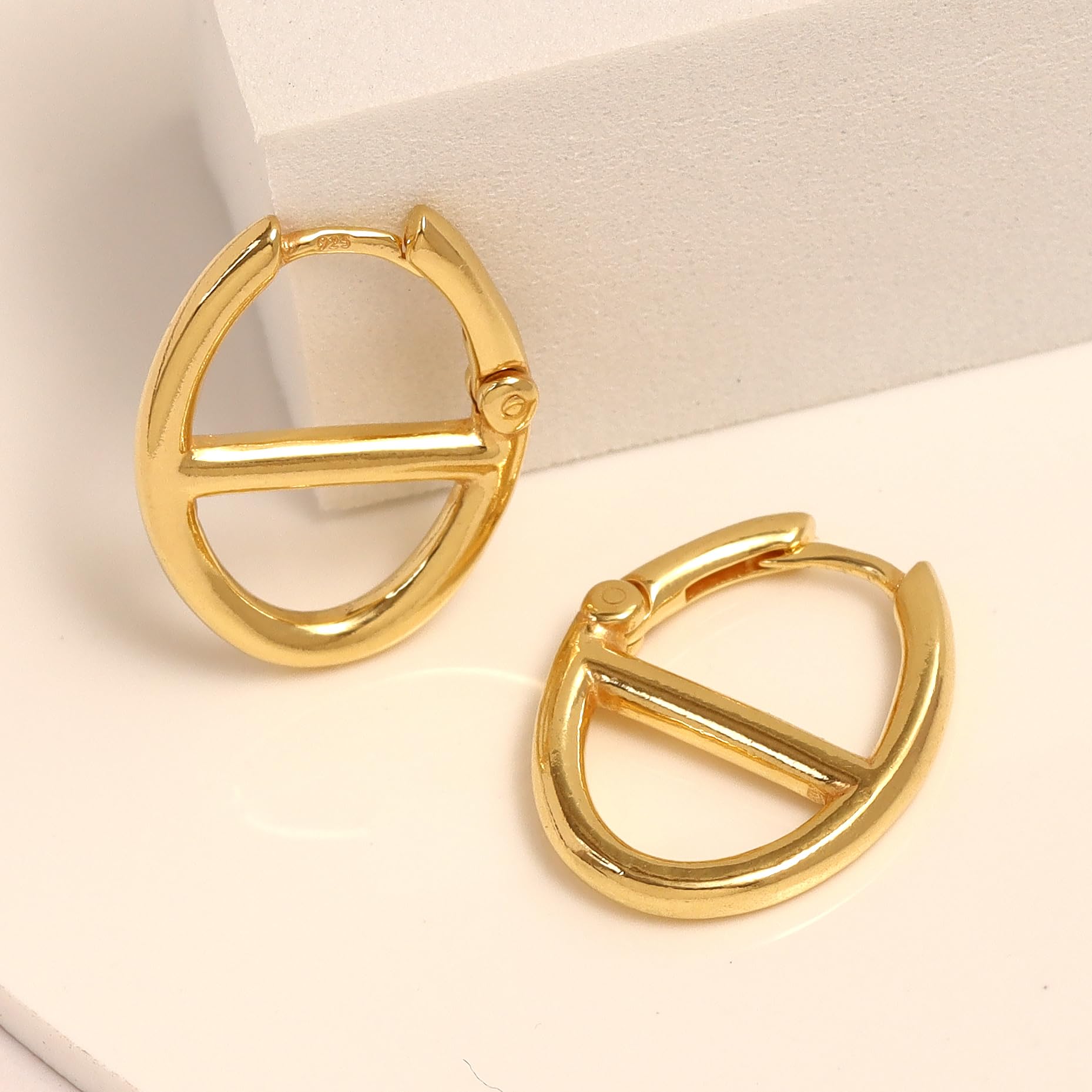 925 Sterling Silver 14K Gold Plated Hoop Earrings for Women Teen