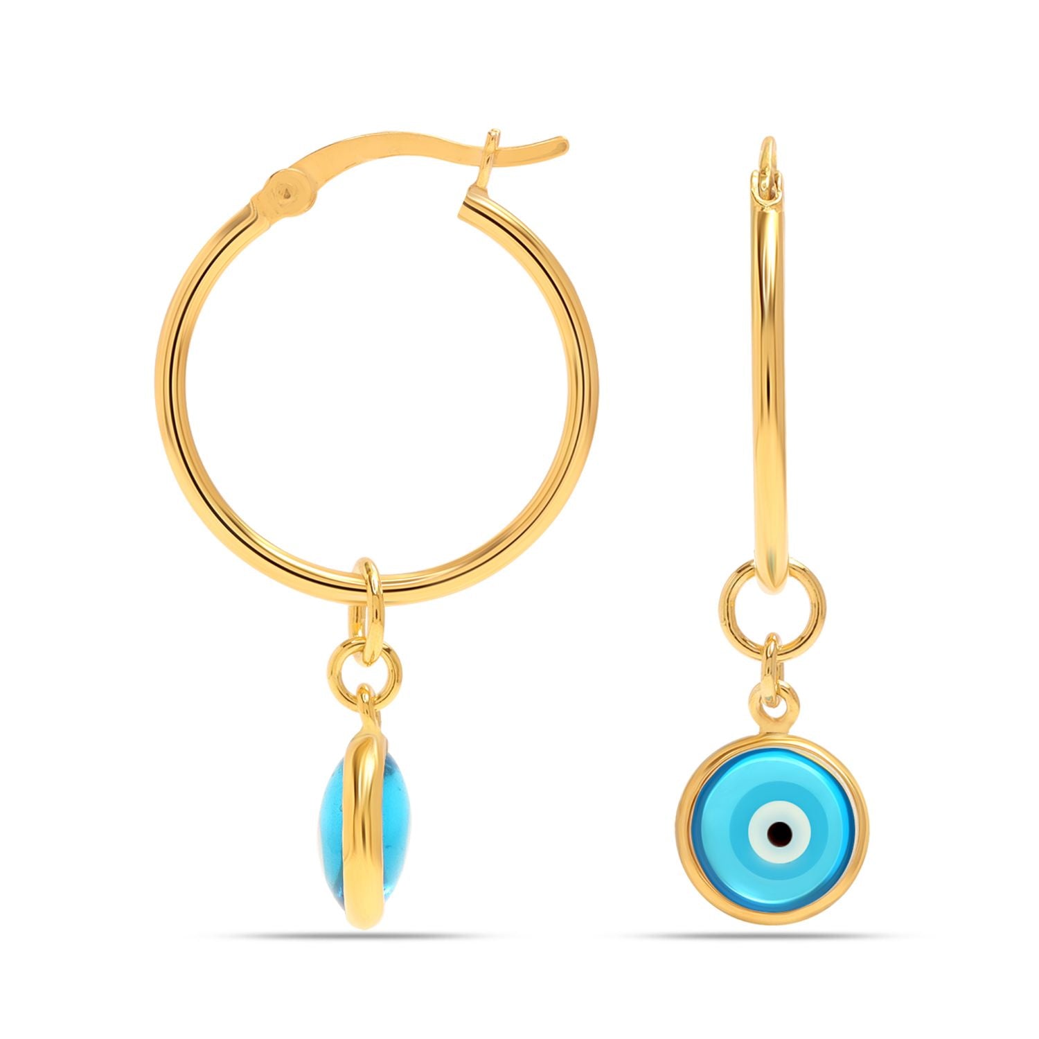 925 Sterling Silver 14K Gold Plated Turkish Stone Evil Eye Hoop Earrings for Women